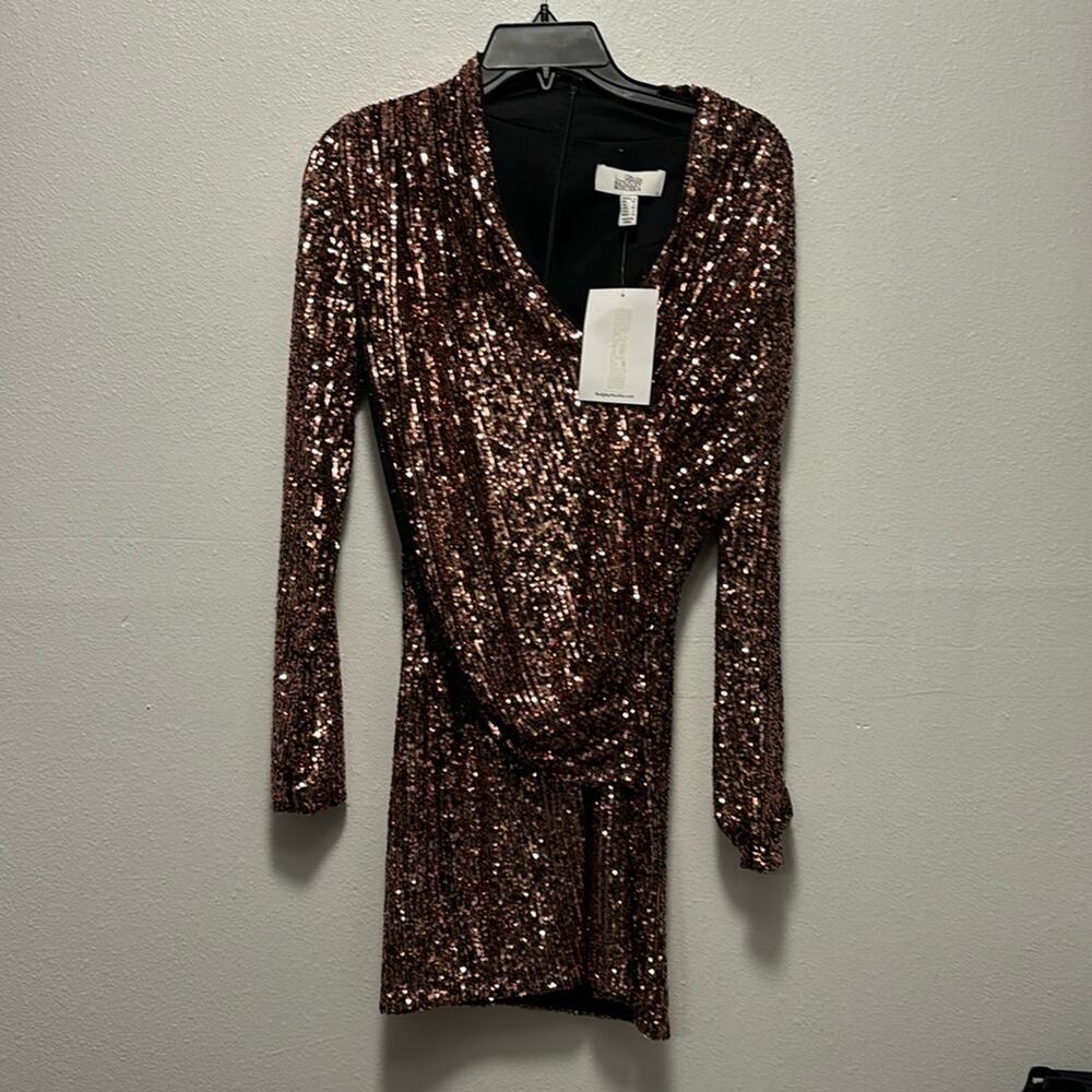 Badgley Mischka Sequin Mini Dress in Bronze